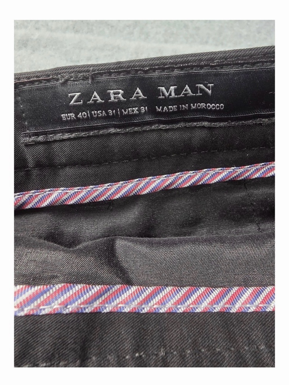 Zara Man Black Dress Pants with Red and Blue Stripe Detail 31x32